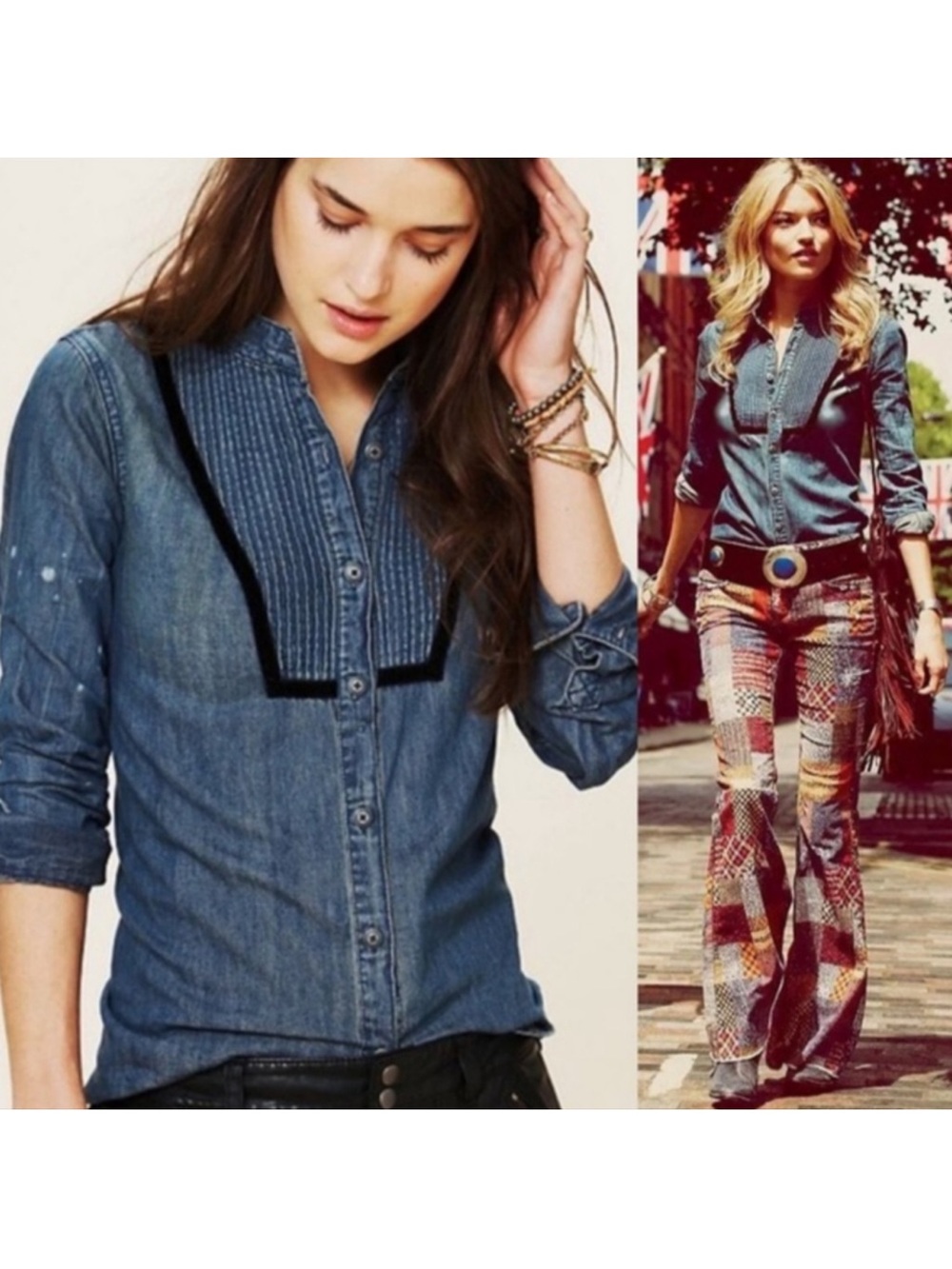 Free People Denim Tuxedo Shirt